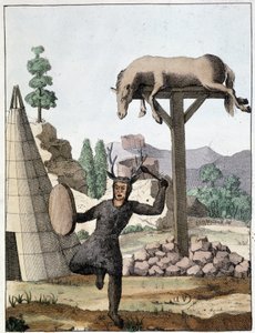 Chaman tungdansande framför en begravning (Sibirien) - gravyr, deb. 1800-talet av Unknown artist