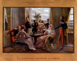 Champagne serverad vid det kungliga bordet 1840 - Reklamaffisch för Delbeck-champagnen "" Leverantör av det tidigare hovet i Frankrike", sent 1800-tal av Unknown artist