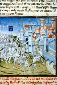 Charles Martel i Poitiers, 732 - Miniatyr av 1300-talet (ref. 512, 074r) Begäran om tillstånd till kommunalbiblioteket i Toulouse (tel: 05 62 27 66 66) av Unknown artist