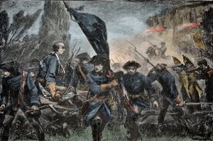 Karl XII av Sverige i strid - Stora Nordkriget (1700-1721): Kung Karl XII (Carl) av Sverige (1682-1728) i slaget vid Poltava (Pultawa, Ukraina), 1709 mot Peter I av Rysslands vapen , kallad den store (1672-1725) av Unknown artist