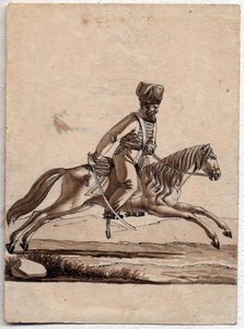 ""Chief (ataman) Cossack"" (Ataman of Cosacks) Anonym teckning 1818 Dim 11,4x8,2 cm Privat samling av Unknown artist