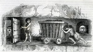 Barn som arbetar i kolgruvorna i England av Unknown artist