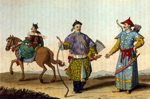 Kinesiska militärmandariner från olika epoker - i” Le costume ancien et moderne””” av J. Ferrario, red. Milano av Unknown artist