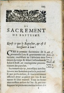 Kristen religion: innersida i boken "Den stora katekesen". Verk av Pierre Canisius (1600-talet) av Unknown artist