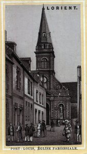 Kyrkan i Port Louis (Port Louis) Pays de Lorient, Morbihan, Bretagne. Kromolitografi från slutet av 1800-talet. av Unknown artist