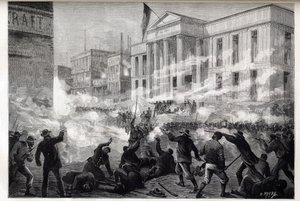Cincinnati Courthouse-upplopp 1884 - ett upplopp startade efter en jurydom om dråp efter en ökända mordrättegång, 28 mars 1884 - av Unknown artist