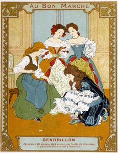 Askungen provar toffeln av vair - Bon Marché reklametikett av Unknown artist