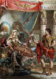 Kleopatra (69-30 f.Kr.) Drottning av Egypten. med Mark Antoine (83-30 f.Kr.) Gravyr från 1881 av Unknown artist