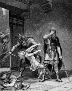 Clotaire (Clothaire) I (v.497-561) och Childebert I, de frankiska kungarna, mördade två söner till sin bror Clodomir (495-524). av Unknown artist