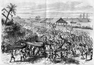 Cochinchine: årlig draktåg organiserad av församlingen i Saigon 1865. av Unknown artist
