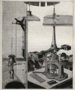 Mynt: London Mints ångbalans. Gravyr från 1885 i "" Les arts et metiers illustres"" av Adolphe BITARD. av Unknown artist