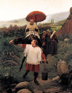 "" Kombinera berget "" Religiös Cortege i ett berg. Målning av Mariano VAYREDA VILA (1853-1903). Spanien, Olot. Garrotxa Regionmuseum. av Unknown artist