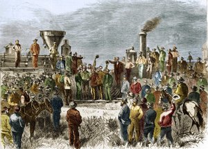 Färdigställande av den första transkontinentala järnvägen den 10 maj av Unknown artist