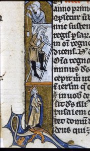 Byggande av ett kloster: arbetare och övervakande kung. Belysning av ett manuskript från mitten av 1200-talet. Bilioteca Trivulziana. av Unknown artist