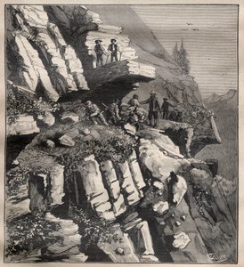 Konstruktion av en bergsväg i Alperna - Gravyr i "La Science francaise"" av Unknown artist