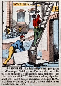 Byggande av skolor av arbetare - i "" Le Figaro", mars 1889. av Unknown artist