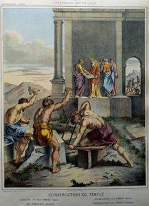 Konstruktion av Salomos tempel - i "" Helig historia", red. Hachette av Unknown artist