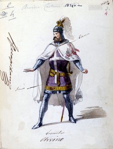 Kostym för operan "" I Lombardi"" eller "" Les Lombards à la première Crusade"" komponerad av Giuseppe Verdi (1813 - 1901) 1843. Anonym akvarellteckning. Alvino karaktär för föreställningen på Scala i Milano. av Unknown artist