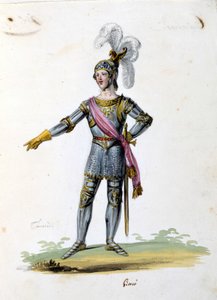Kostym för karaktären Tancrede tecknar av Gironi för operan "Tancredi" "(Tancrede) av Gioacchino Rossini. 1813 av Unknown artist