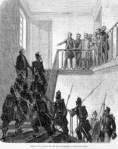 Statskupp: arrestering av deputerade i stadshuset i Paris 10:e arrondissement den 2 december 1851. av Unknown artist