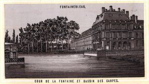 Domstol för fontänen och Bassin des carps i Fontainebleau (Seine och Marne, regionen Ile-de-France, Frankrike). Kromolitografi från slutet av 1800-talet. av Unknown artist