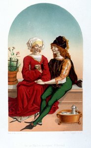 Artig kärleksscen under medeltiden. College - 1800-talsimitation. av Unknown artist