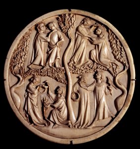 Artiga kärleksscener. Elfenbensspegelboxventiler. Början av 1300-talet. Dämpa. 11 cm. Paris, Louvren av Unknown artist