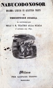 Omslag till det första librettot av Nabucco av Giuseppe Verdi (1813 - 1901), som först fick namnet Nabucodonosor av Unknown artist
