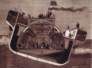 Tvärsnitt av en båt designad mot sjösjuka av Henry Bessemer (1813-1898). Gravyr 1800-talet. av Unknown artist