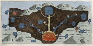 Tvärsnitt av jordskorpan gör det möjligt för Athanasius Kircher att demonstrera ursprunget till de termiska källorna - 1600-talet av Unknown artist