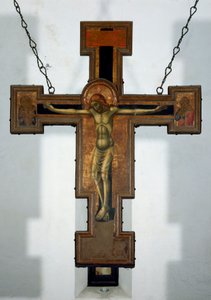 Korsfästelse Anonym trämålning på baksidan av ett kors. 1400-talet Varazze, Cappella del Castello Invrea Italien av Unknown artist