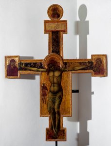 Korsfästelse "" INRI"" på korset. Anonym trämålning. 1400-talet Savona, Pinacoteca Civica av Unknown artist