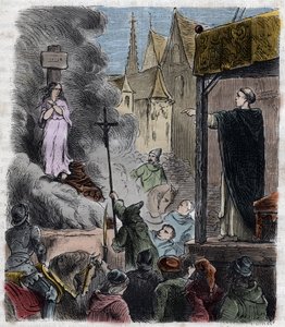 Korståg mot albigeoisarna - Kättare brända levande: katarer på bål, vid tiden för korståget mot albigenserna i Frankrike 1200-talet - Gravyr från 1879 i "Histoire des Societes Secretes, Politiques et Religions" av Pierre Zaccone (1817) av Unknown artist