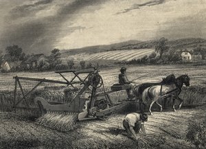 Cyrus McCormicks skördemaskin från 1831, visad på utställningen i Kristallpalatset 1851. av Unknown artist