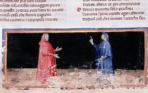 Dante (i blått) och Virgil (låt 3 av Hell, in the Divine Comedy) (miniatyr av Unknown artist