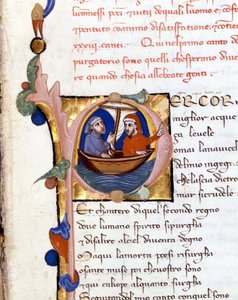 Dante Alighieri: Gudomlig komedi (gudomlig komedi) början av skärselden. Dante och Virgil. manuskript från 1300-talet. Milano bibl. Trivulziana av Unknown artist