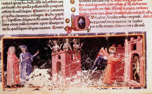 Dante och Virgil vid porten till Dite kontrollerade av furierna (låt 9 av Hell, i den gudomliga komedin) - miniatyr av Unknown artist