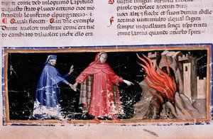 Dante och Virgil får helvetets portar (låt 3 av Hell, i den gudomliga komedin) - miniatyr av Unknown artist