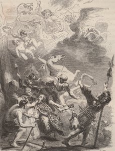 Sankt Lievin den stores (Livin, eller Lebwin eller Livinus) död som evangelisator av Flandern, martyrdöden 657/663. Gravyr från 1868 i "Histoire de Belgique från primitiv tid till slutet av Leopold I:s rege"" av Theodore Juste (1818-1888). Privat av Unknown artist