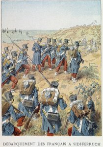 Fransmännens landstigning vid Sidi - Ferruch, Algeriet, 14 juni 1830 - i "" Histoire de France"" av Unknown artist