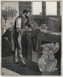 Dekor av silver: bronsmejselare. Gravyr från 1885 i "" Les arts et metiers illustres"" av Adolphe BITARD. av Unknown artist