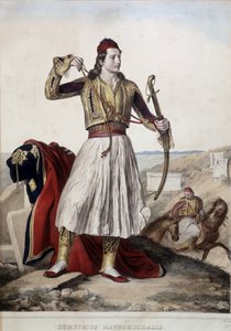 Demetrius Mavromichalis i traditionell ryttardräkt - litografi av Unknown artist