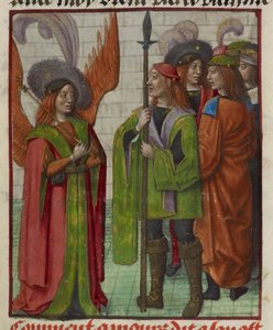 Detalj av en miniatyr av Amour (Kärlek) och hans armé, från "Le Roman de la Rose" av Unknown artist