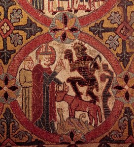 Detalj av ett broderi föreställande Sankt Martins frestelse. isländsk gobeläng. 1390-1403. Paris, Nationalmuseet för medeltiden, Thermes de Cluny av Unknown artist