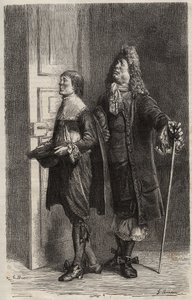 Diafoirus pere et fils - gravyr för "" The Imaginary Malad"" av Jean Baptiste Poquelin dit Moliere (1622-1673) (The Imaginary Invalid) av Unknown artist