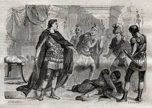 Diocletianus (Caius Aurelius Valerius Diocletianus Augustus) (244-311) döende Lucius Flavius Aer - gravyr i "" Dictionnaire populaire illustrious" - 1864 - av Joseph December och Edmond Allonier - av Unknown artist