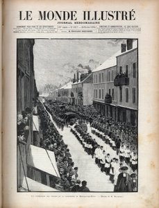 Katastrof i brunnen Sainte Eugenie - Begravningen av offren för katastrofen i Montceau les Mines (Montceau-les-Mines) i Bourgogne - Gravyr i "Le monde illustrious"" 1895 av Unknown artist