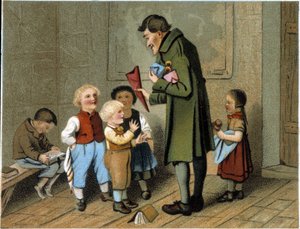 Utdelning av priser i skolan - kromolitografi, sent 1800-tal av Unknown artist