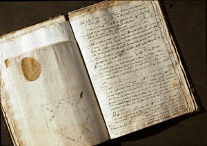 Dubbelsida av "Medicea Stars" eller Pianeti Medicei (Planetes mediceennes), manuskript av den italienske astronomen och fysikern Galileo Galilei dit Galilee (1564-1642) skrivet för Cosimo de Medicis (Cosimo II de Medici) där han avslöjar sin upptäckt av Unknown artist