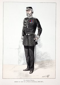 Dr Roudil, överläkare vid kommunpolisen (1867-1877). Etsning i färger, för illustration "History of the Corps of Peacekeepers""" bok utgiven under beskydd av Louis Lepine (1846-1933), prefekt för polisen på Seine, av A av Unknown artist